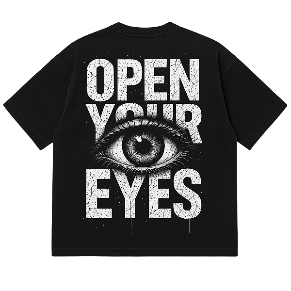 CAMISETA OVERSIZED MALHÃO-EYES-PRETA PREMIUM 230G-ALGODÃO BCI