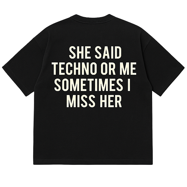 CAMISETA OVERSIZED PRETA TECHNO SHE SHAID