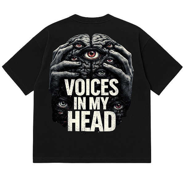 CAMISETA OVERSIZED PRETA VOICES IN MY HEAD