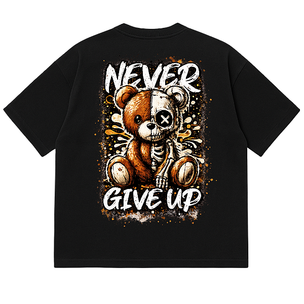 CAMISETA OVERSIZED PRETA NEVER GIVE UP