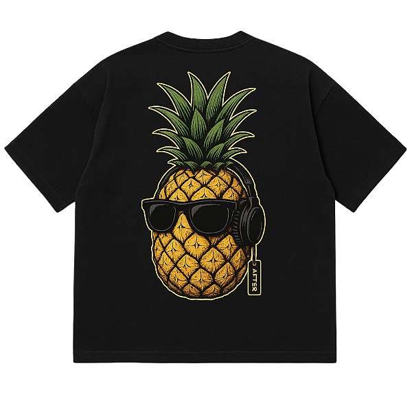 CAMISETA ABACAXI OVERSIZED RAVE FESTA PRETA FONE