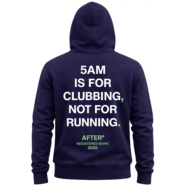 MOLETOM CANGURU AZUL MARINHO UNISSEX AFTER 5AM IS FOR CLUBBING COM CAPUZ BOLSO FRONTAL