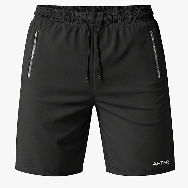 SHORTS MASCULINO PRETO POLIAMIDA AFTER COM ELASTANO E BOLSOS COM ZÍPER TREINO ACADEMIA