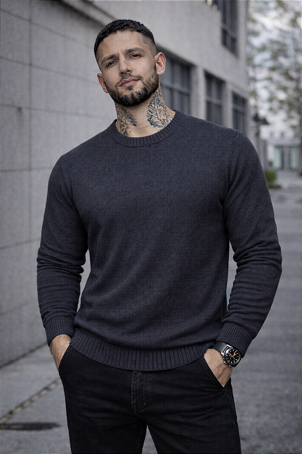 SUÉTER MASCULINO TRICÔ PREMIUM GOLA REDONDA MALHA GROSSA 100% ACRÍLICO
