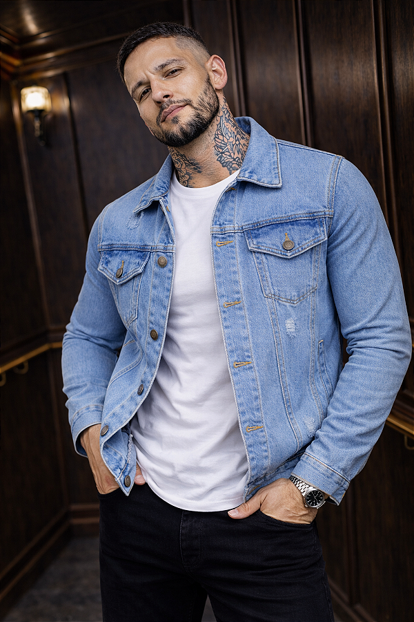 JAQUETA JEANS MASCULINA AFTER 100% ALGODÃO COM BOLSOS