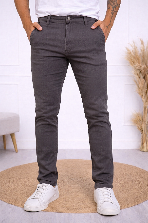 CALÇA ALFAIATARIA SARJA CINZA MASCULINA SKINNY- PREMIM DENIM