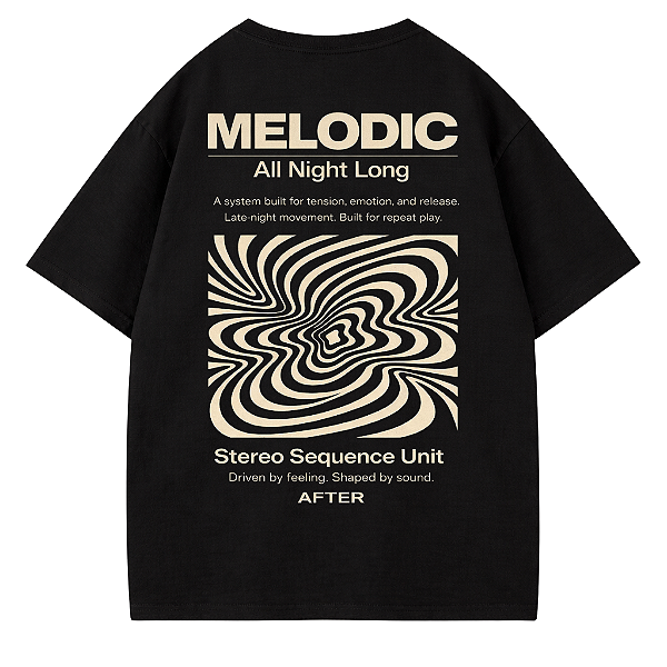 CAMISETA OVERSIZED PRETA MELODIC ALL NIGHT LONG AFTER