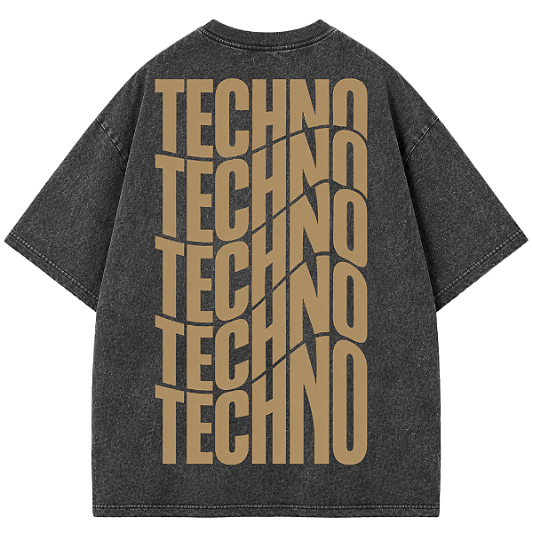 CAMISETA OVERSIZED PRETA ESTONADA TECHNO ON
