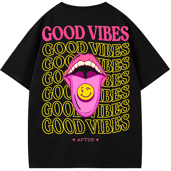 CAMISETA OVERSIZED AFTER PRETA GOOD VIBES