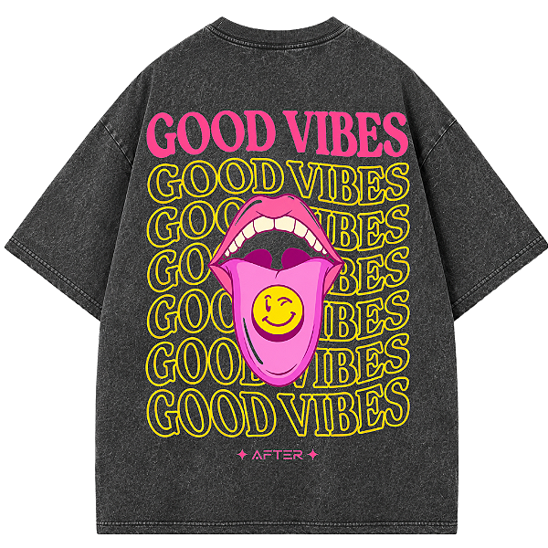 CAMISETA OVERSIZED PRETA ESTONADA GOOD VIBES