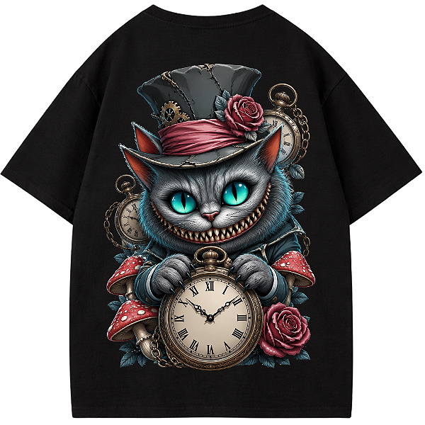 CAMISETA OVERSIZED GATO ALICE AFTER PRETA