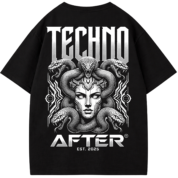 CAMISETA OVERSIZED AFTER PRETA TECHNO MEDUZA