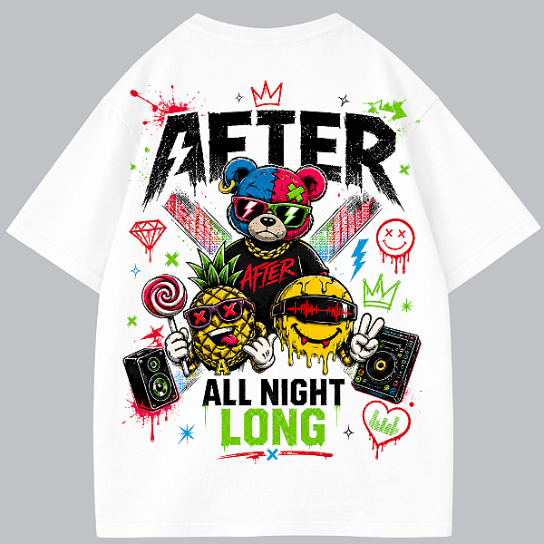 CAMISETA OVERSIZED TED RAVE FESTA ALL NIGHT LONG SMILE