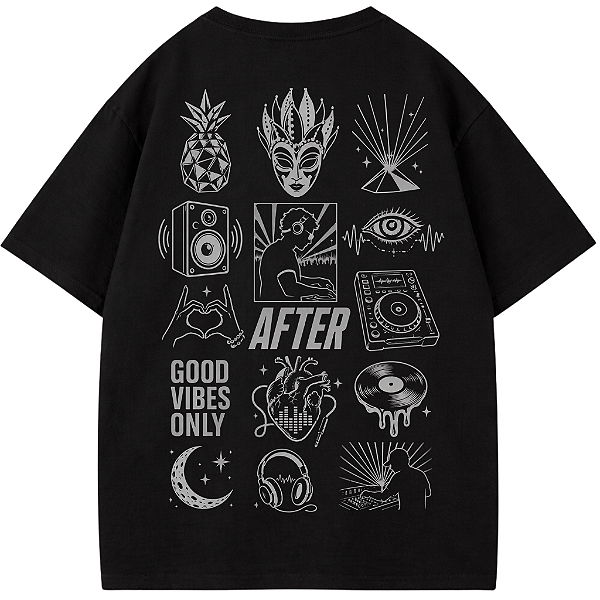 CAMISETA OVERSIZED AFTER PRETA RAVE FESTA CLUB