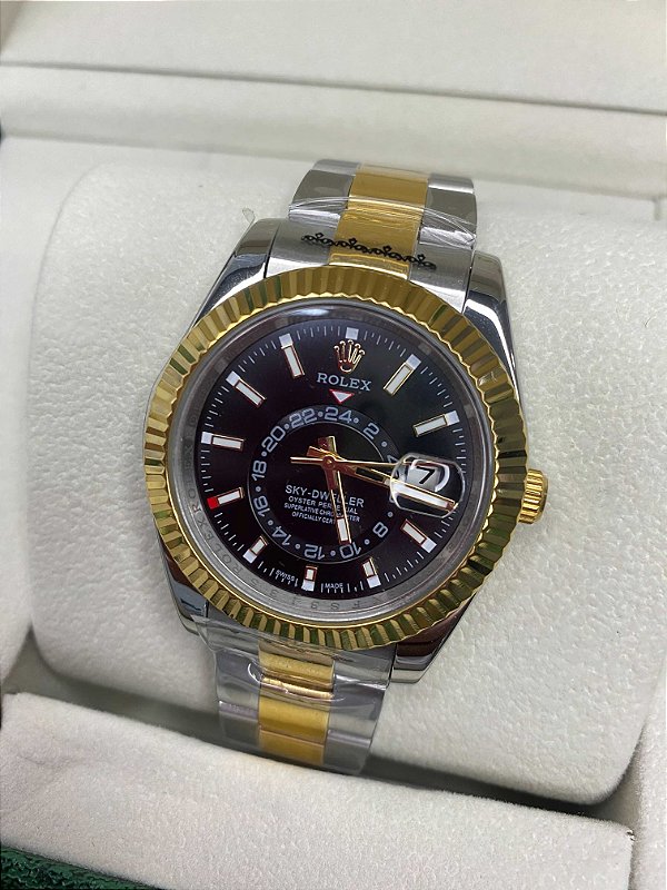 Relógio Rolex Sky-Dweller 44 mm "Silver/Gold" (PRONTA ENTREGA)