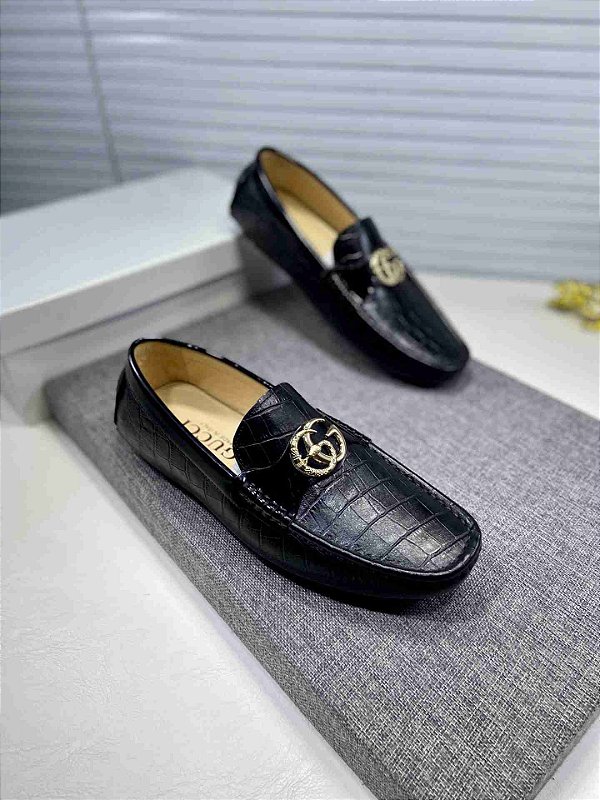 Mocassim Gucci Cracked Double G "Black&Silver"