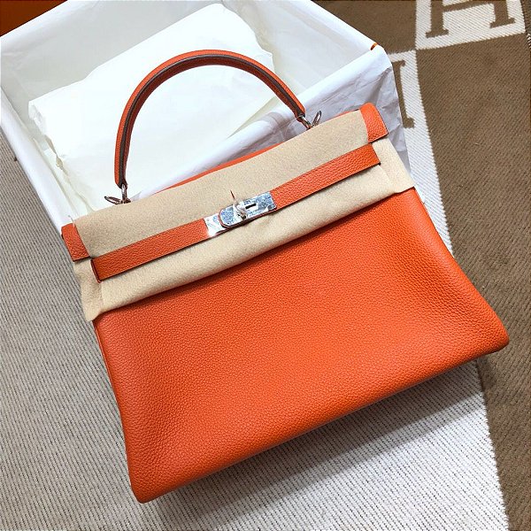 Bolsa Hermès Kelly "Orange/Silver"