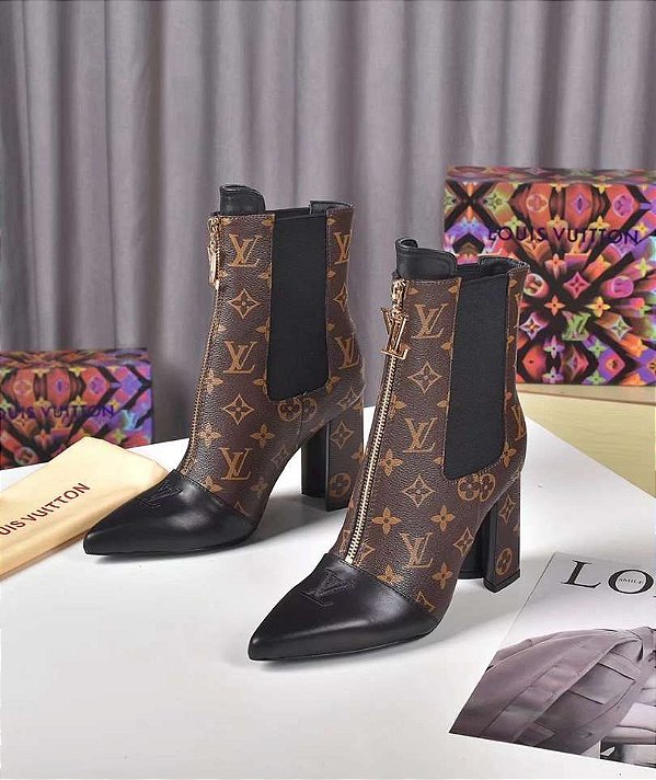 Bota Louis Vuitton Janet Preto e Monograma 35Br Original