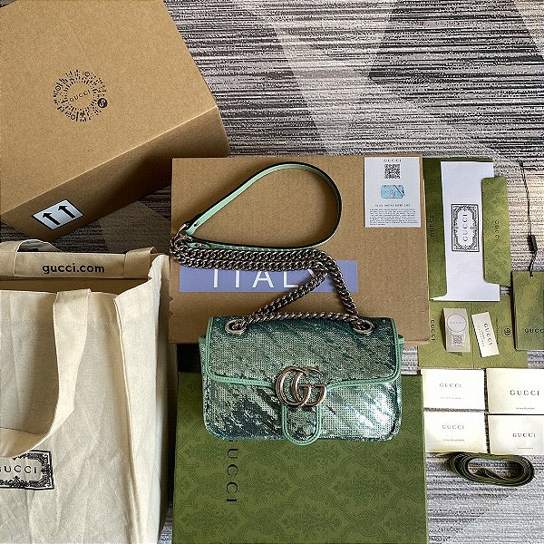 Bolsa Gucci GG Marmont Mini Sequin "Pastel Green Satin"