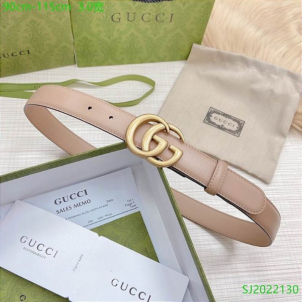 Cinto Gucci Double GG "Dust Pink/Gold"