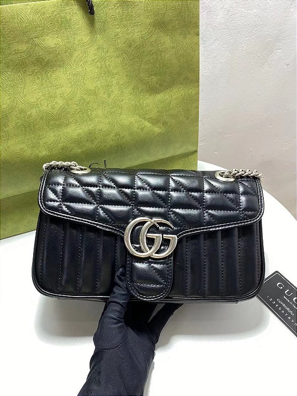 Bolsa Gucci Pequena Marmont "Black/Silver"