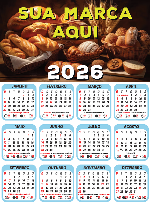 500 Folhinha de Parede 2026 Personalizado 20X27cm Papel 250g Arte Grátis