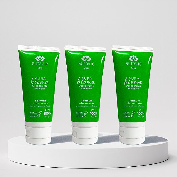 Kit com 3 Desodorantes Naturais e Veganos em Creme - Aura Bioma - 60g