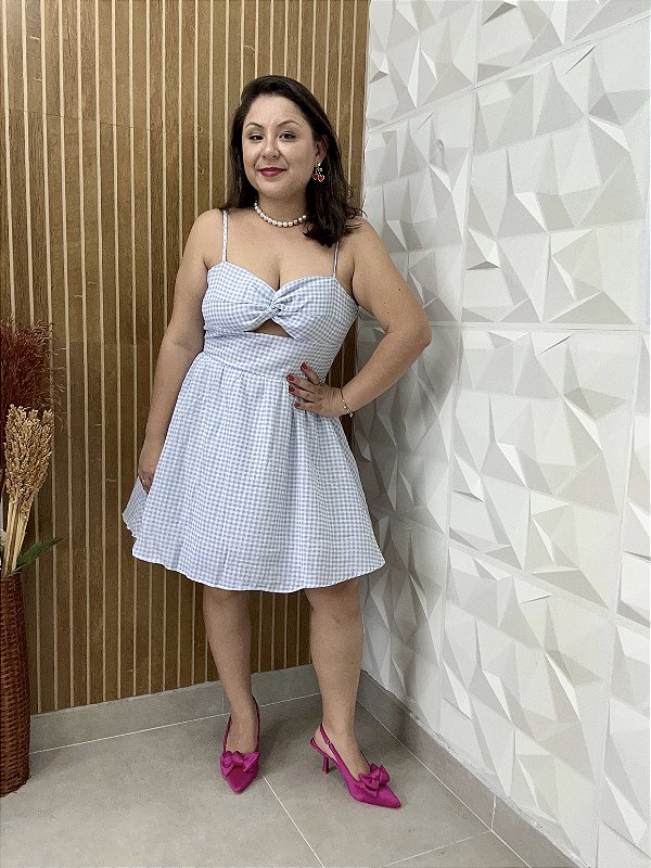 Vestido Feminino Xadrez Azul