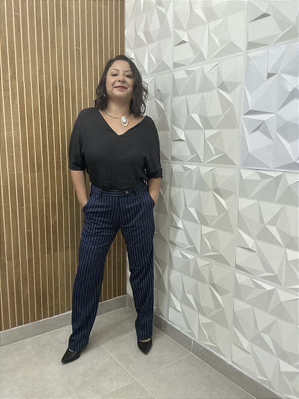 Calça Listrada Azul