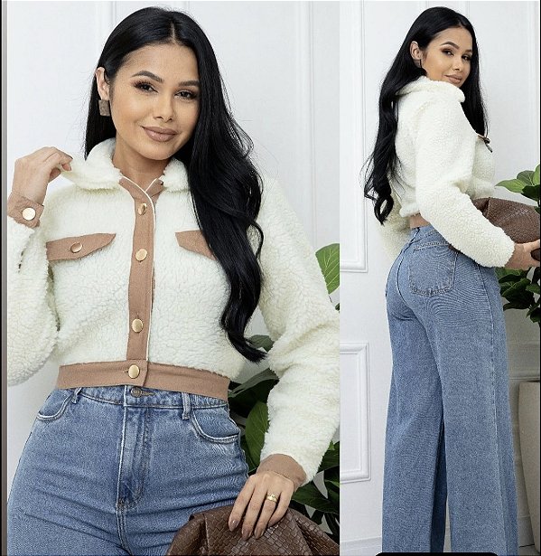 Casaco Feminino Peluciado Teddy Coat Cropped Quentinho