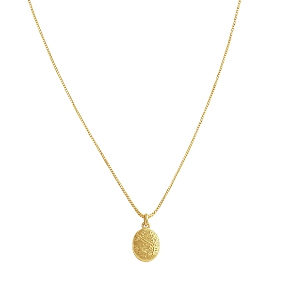 COLAR RELICARIO OVAL MINI FLORIDO 15X10MM BANHADO A OURO 18K