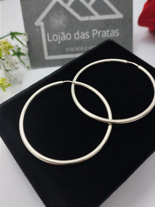 *Brinco Argola Fio Redondo 3,5 cm em Prata 925*