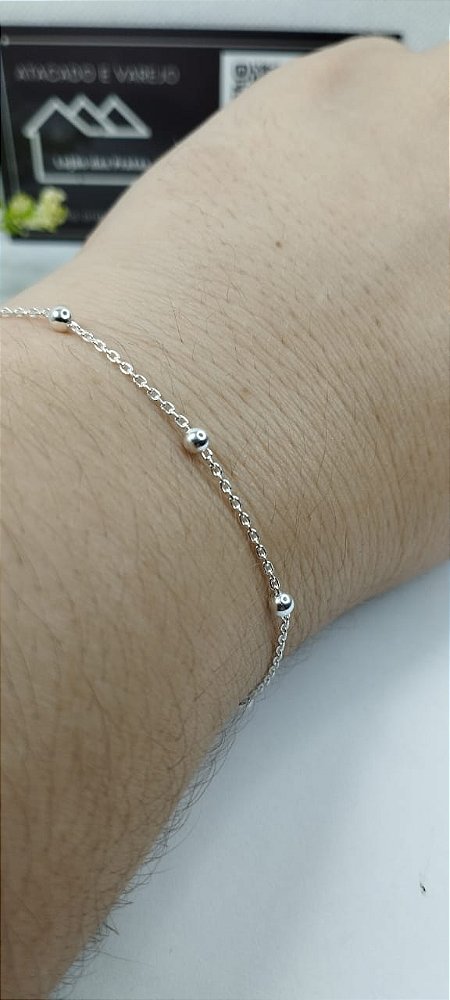 *Pulseira Bolinha Fio Elo 19cm x 3,00mm de Prata 925*