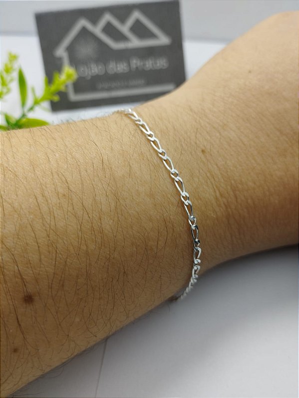 *Pulseira Masculina Fígaro elo 1x1 - 0,2mm x 20cm de Prata 925*