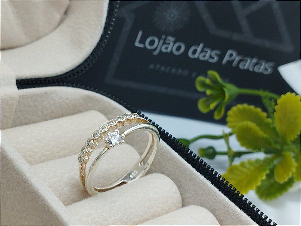 *Anel duplo com pedra em prata 925*