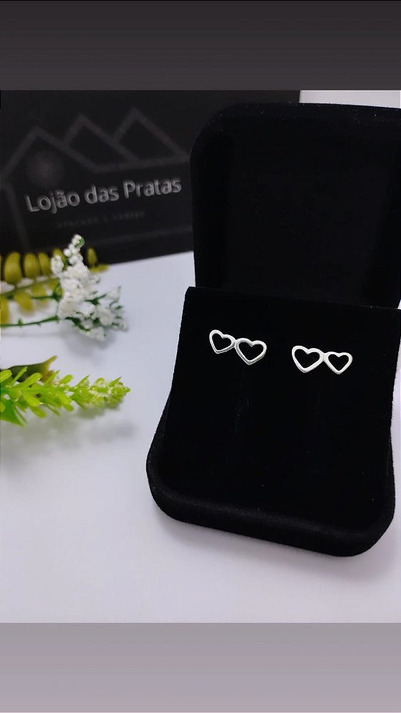*Brinco coração duplo vazado em prata 925*
