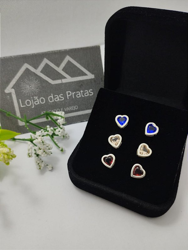 *Brinco coração com pedra zircônia em prata 925*