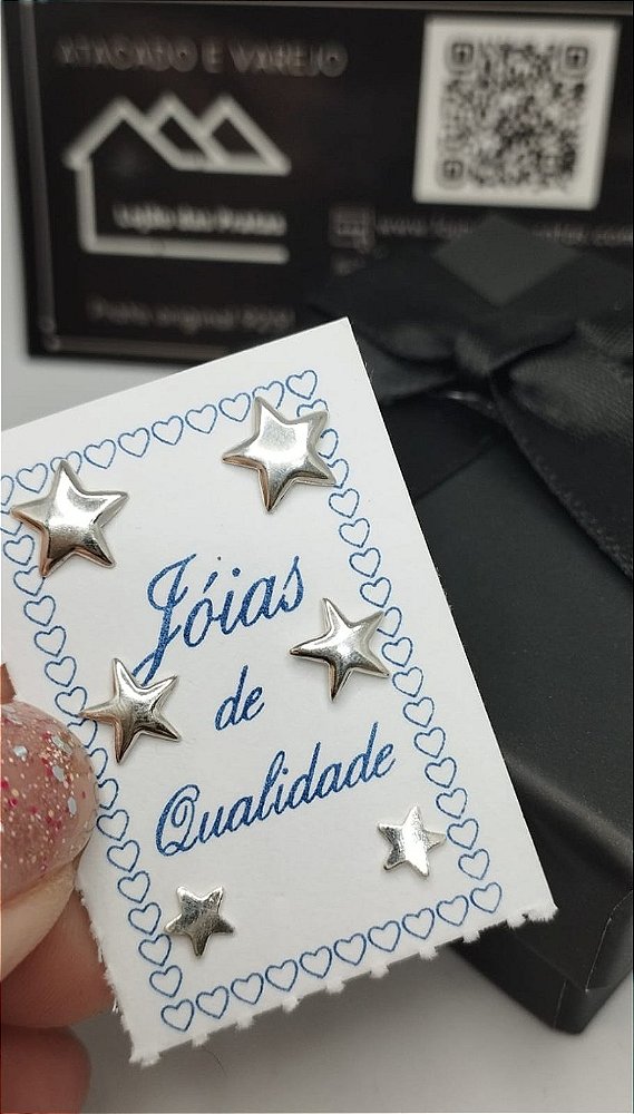 Trio de Brinco Estrela em prata 925