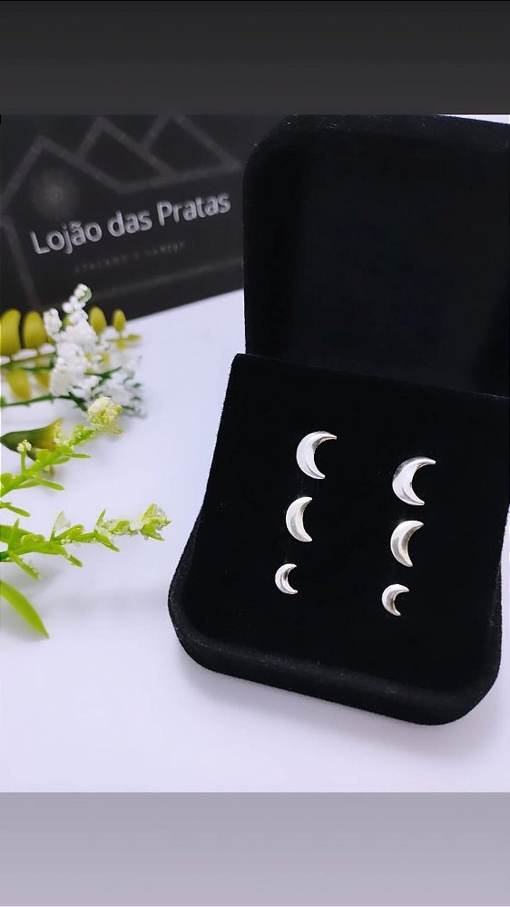 *Trio de Brinco Lua em prata 925*