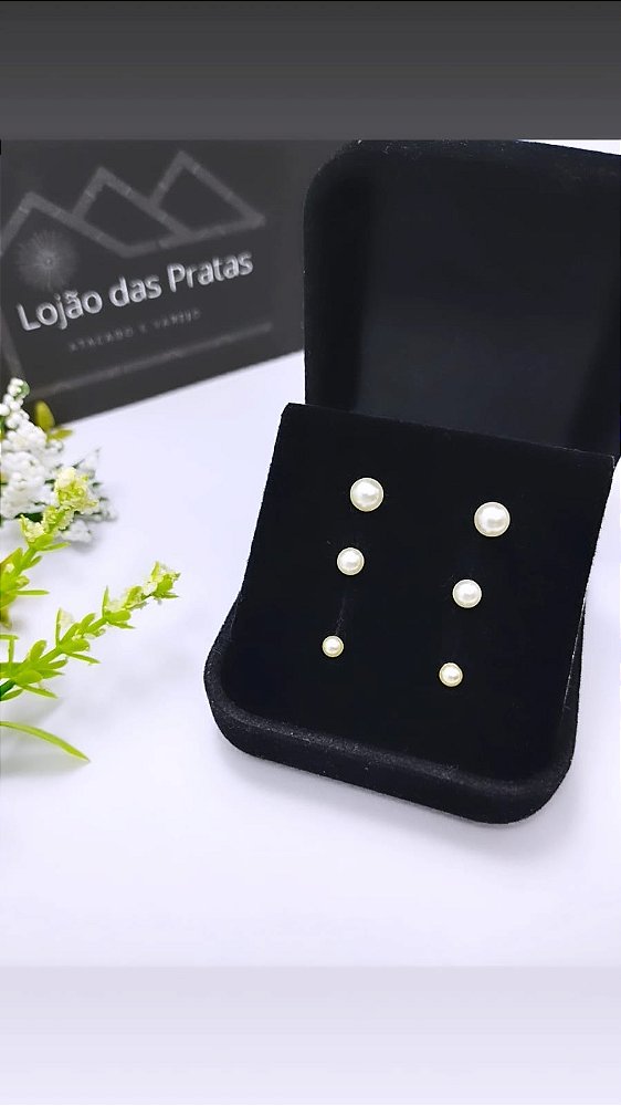*Trio de Brinco Pérola em prata 925*