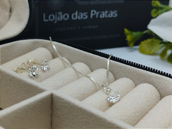 *Conjunto ponto de luz - Corrente 45 cm / Pedra 5,0 cm em prata 925*