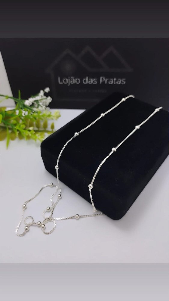 *Corrente Bolinha  0,2mm x 45cm em prata 925*