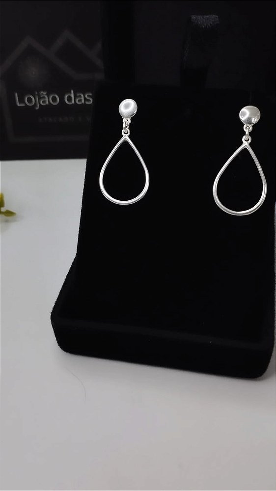 *Brinco argola gota lisa 3cm em prata 925*