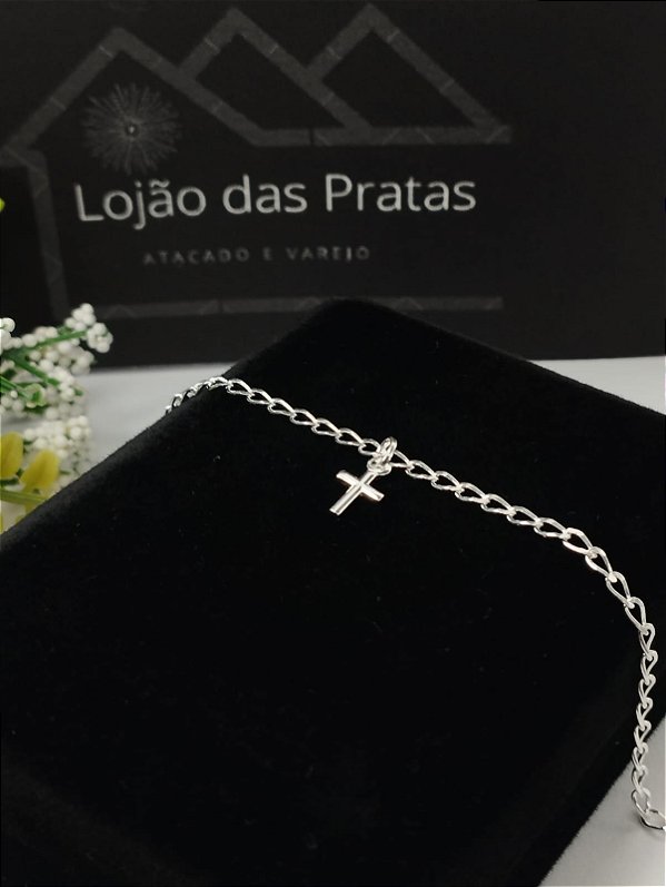 *Pulseira infantil com Cruz central 15cm em prata 925*