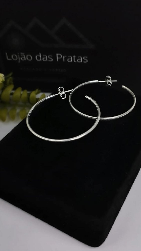 *Brinco argola meia lua 3,0 cm em prata 925*