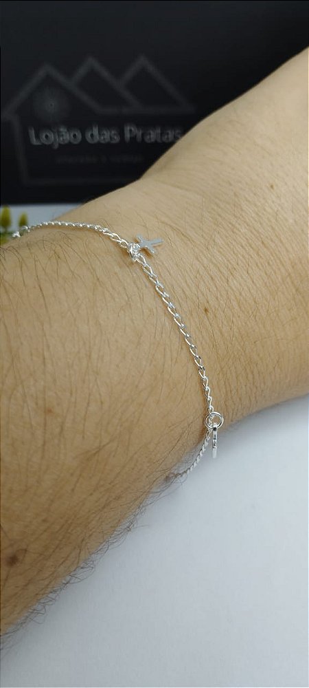 *Pulseira com pingente Cruz 19cm em prata 925*