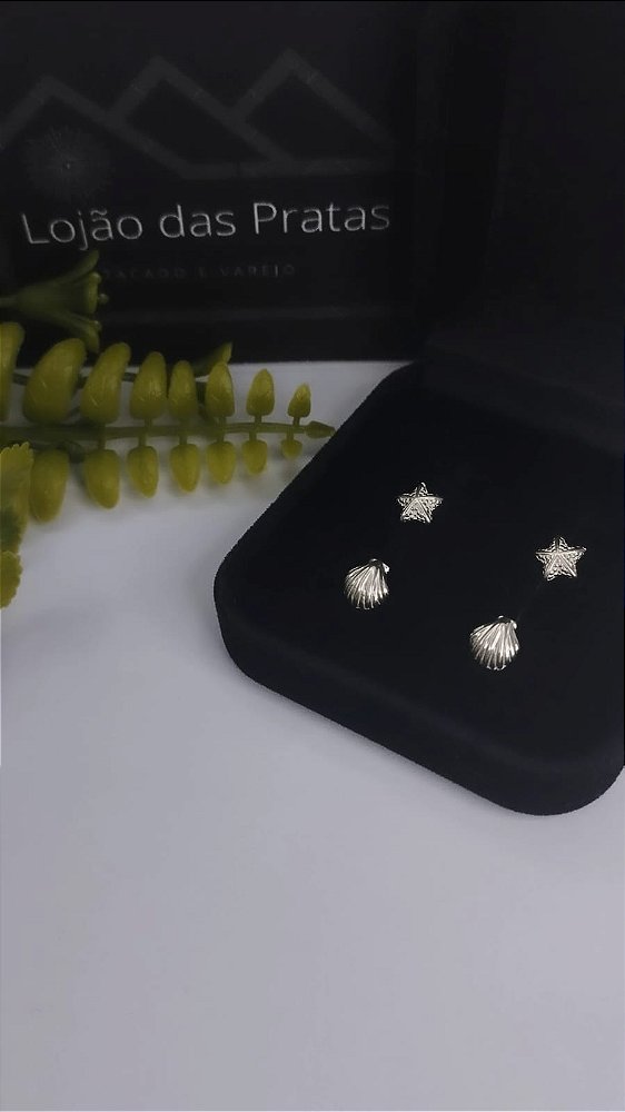 *Brinco Estrela / Concha do Mar em prata 925*
