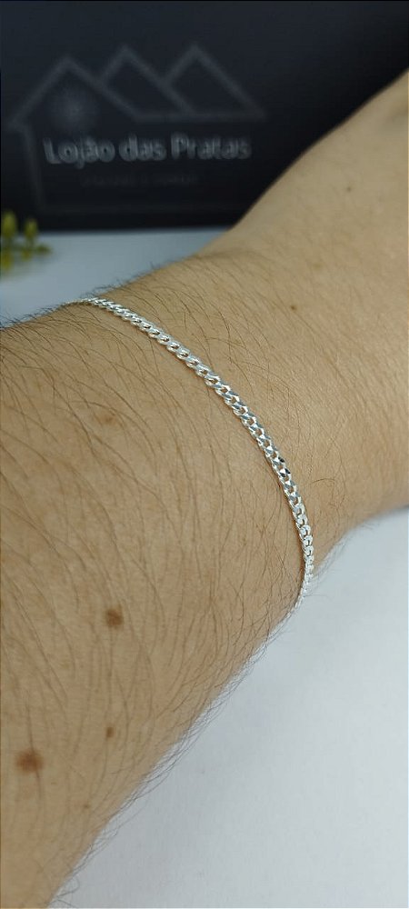 *Pulseira Fina Masculina 1x1 - 0,2mm x 21cm de Prata 925*