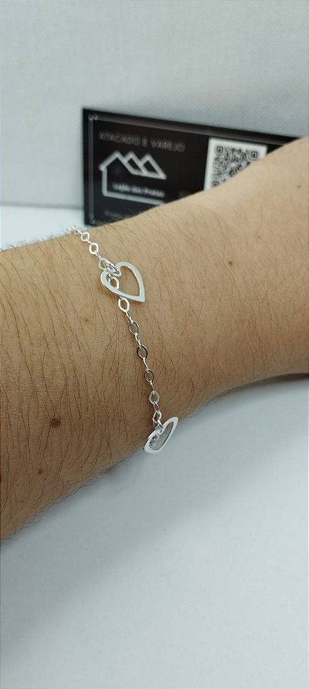 *Pulseira Coração vazado 18cm em prata 925*