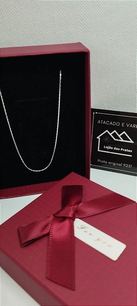 *Corrente Lisa Laminada fio quadrado 45cm em prata 925*